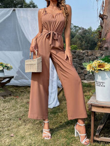 Solid Belt Wide Leg Jumpsuit