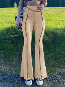 Contrast High Waist Flare Leg Pants