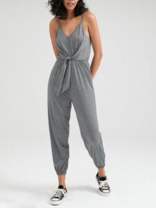 Solid Adjustable Strap Tie Jumpsuit