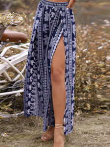 Tribal Pattern Slit Loose Chiffon Pants