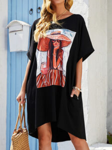 Cartoon Figure Graphic T-shirt Dress