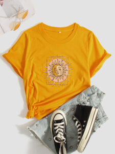 Sun Graphic Crew Neck Casual T-shirt