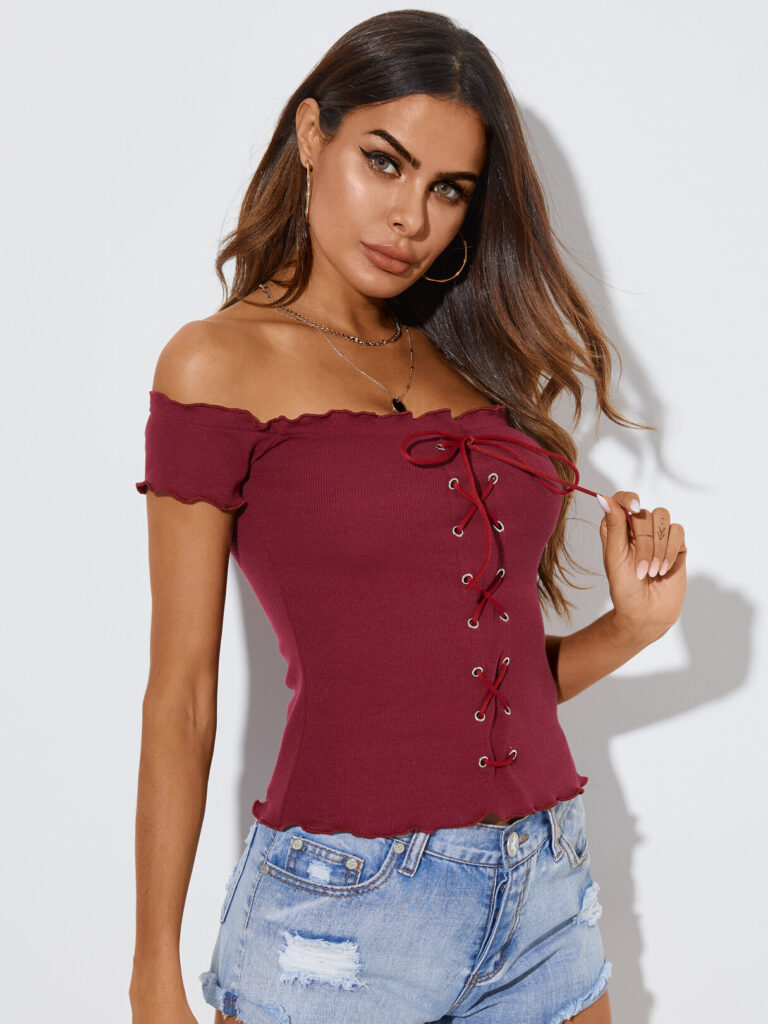 Lettuce-edge Off The Shoulder T-shirt