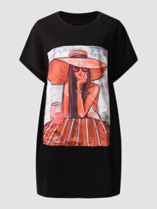 Cartoon Figure Graphic T-shirt Dress