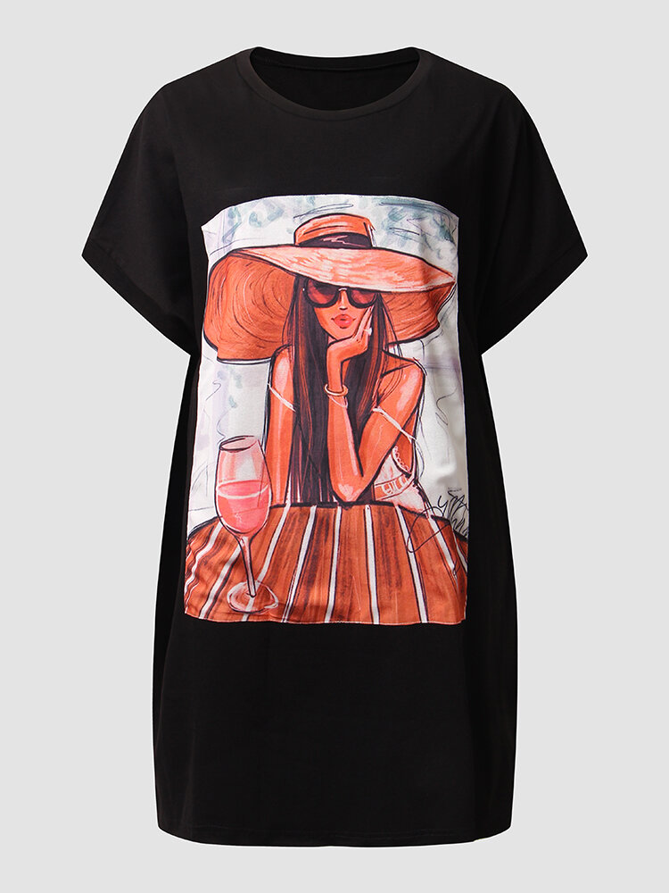Cartoon Figure Graphic T-shirt Dress