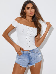 Lettuce-edge Off The Shoulder T-shirt