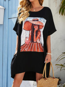 Cartoon Figure Graphic T-shirt Dress