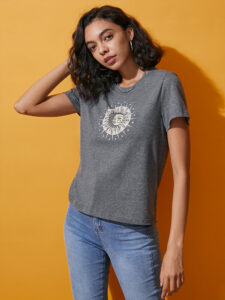 Sun Graphic Crew Neck Casual T-shirt